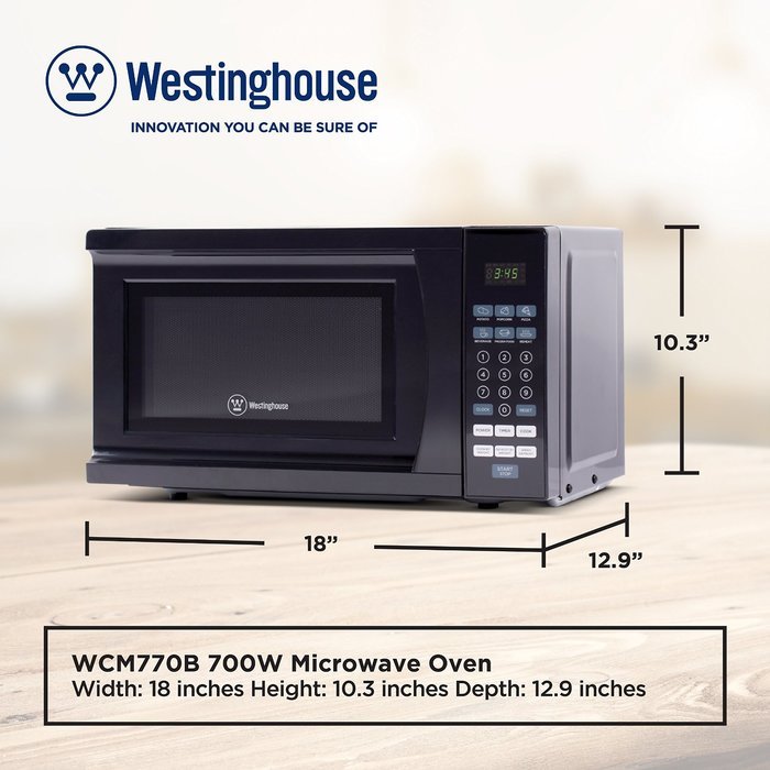 Westinghouse WCM770B 700 Watt Counter Top Microwave Oven, 0.7 Cubic Feet, Black Cabinet N5