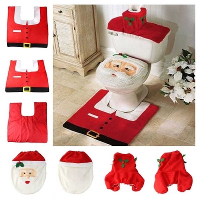 GUAngqi Christmas decoration Santa toilet Set seat cover & rug & tissue box cover set Gift N2
