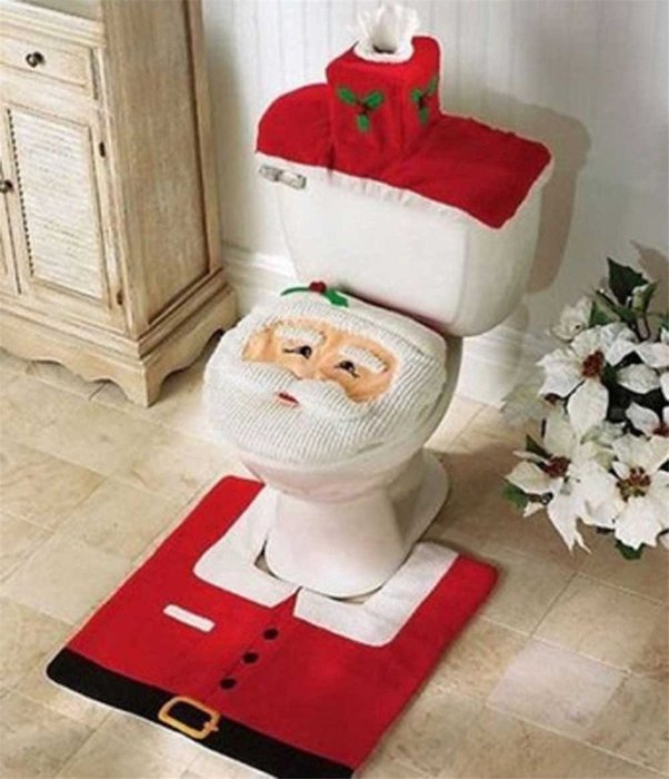 GUAngqi Christmas decoration Santa toilet Set seat cover & rug & tissue box cover set Gift N3