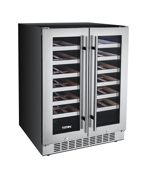 Titan 24 Inch Built-in Dual Zone French Door Wine Refrigerator N3