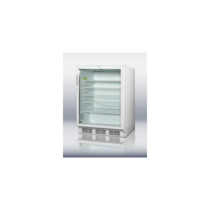 Summit SCR600LBIADA: ADA compliant, commercially approved glass door all-refrigerator for built-in use, with white... N3