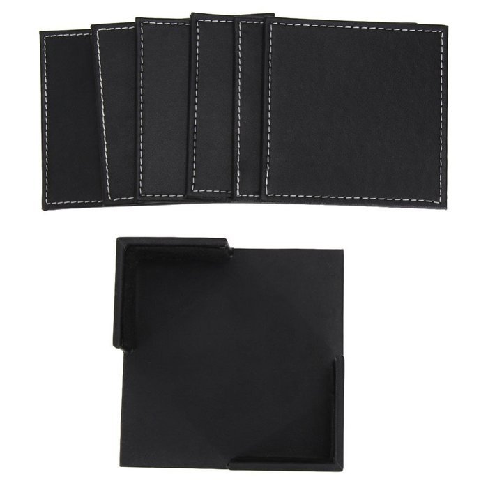 6 Pcs/lot Double-deck Leather Coasters Set Placemat of Cup with Coaster Holder N4