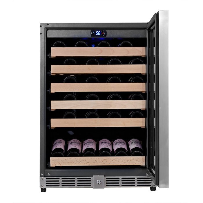 KingsBottle 98 Bottle Single Zone Wine Cooler, Black with Glass Door N17