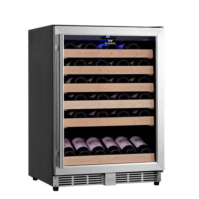 KingsBottle 98 Bottle Single Zone Wine Cooler, Black with Glass Door N18