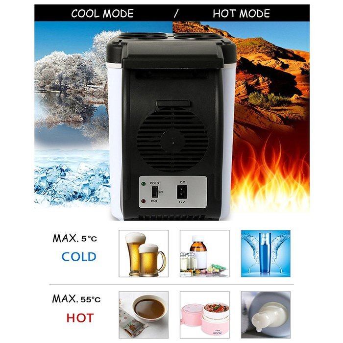 Portable Refrigerator for Car Cigar Jack Cool / Hot Mode Shoulder Strap 6L 12V N7