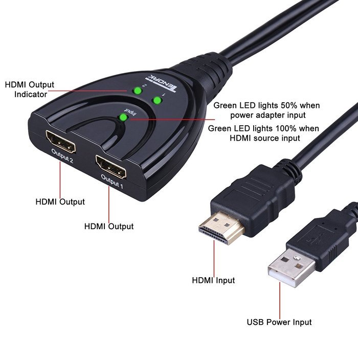 Tendak HDMI Splitter 1 in 2 out HDMI Splitter Amplifier for Dual Display Support Ultra HD 4K x 2K, 3D, Full HD... N12