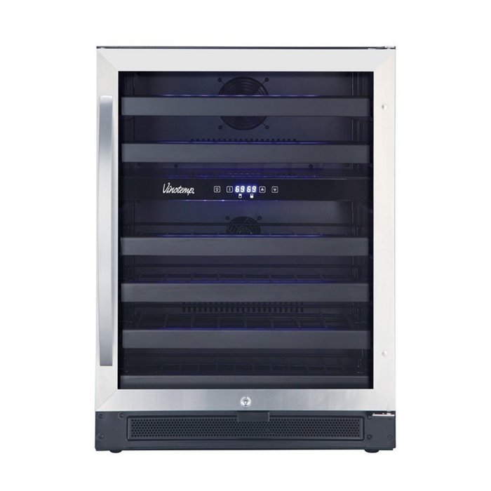 Vinotemp VNTVT-46-2Z-SBB 46-Bottle Dual-Zone Wine Cooler, Black/Stainless Steel
