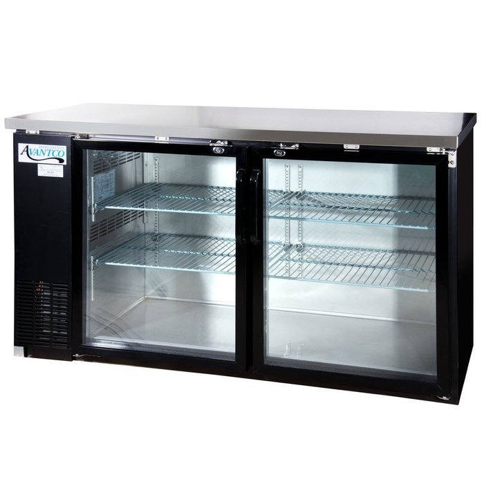 60" Commercial 2 Door Back Bar Beer Bottle Beverage Can Cooler Refrigerator, Black, with Stainless Steel Top and...