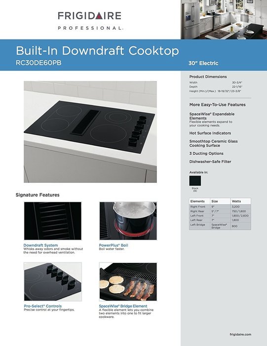 Frigidaire 30" Smoothtop Electric Black Cooktop with Built-In 500 CFM Downdraft Exhaust and Pro-Select&reg; Controls... N3