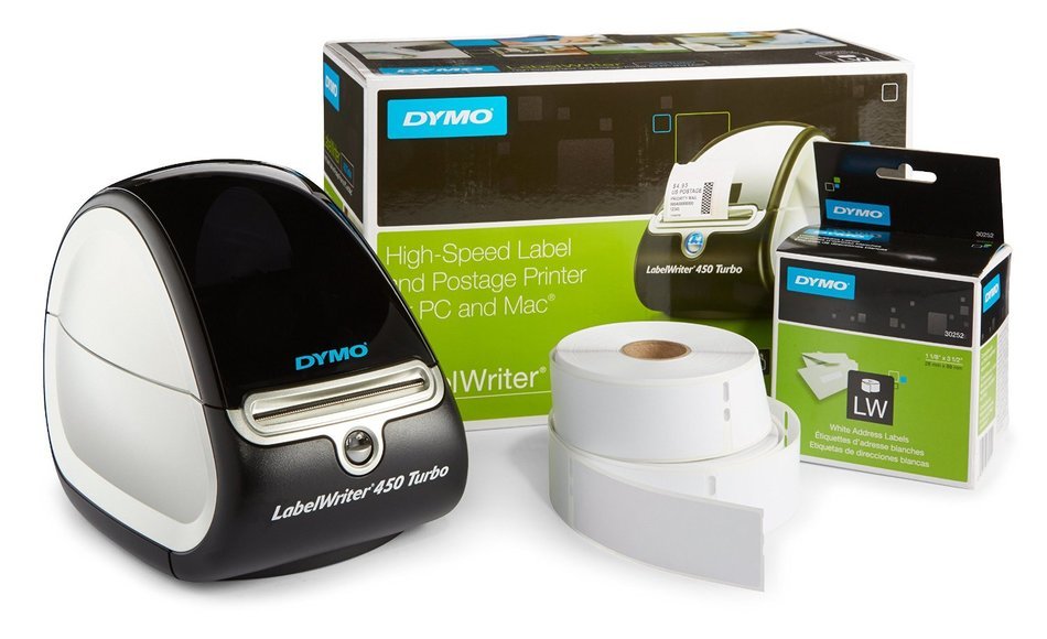DYMO LabelWriter 450 Turbo Label Maker with Bonus LW White Address Labels, 1-1/8-In. x 3-3-1/2-In., Roll of 350 N7