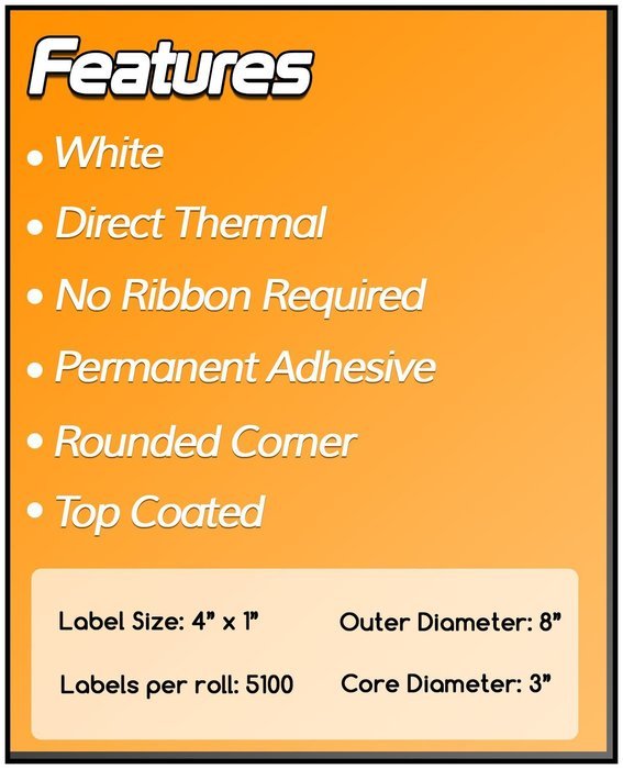 3 Inch Core - 4 x 1 Zebra Compatible Direct Thermal Labels 4 Rolls for Zebra Industrial Printer S4M Z4M 105SE...
