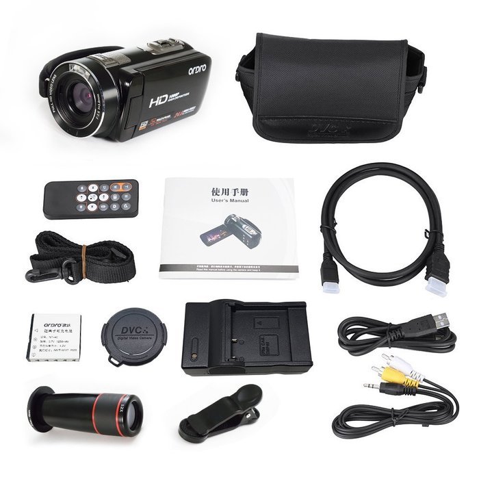 Ordro HDV-Z18 Plus Full HD 1080P Digital Video Camcorder Camera DV 3 inch TFT LCD Rotation Touch Screen with Teleconverter... N8