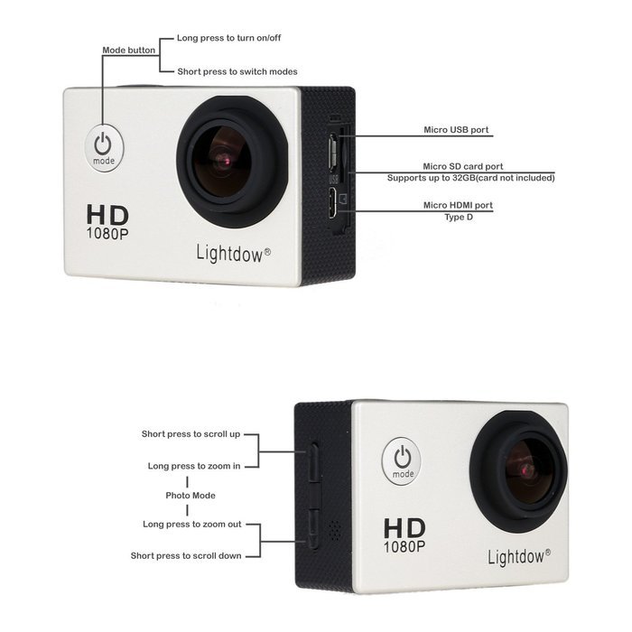 Lightdow LD4000 1080P HD Sports Action Camera Bundle with DSP:NT96650 Chip, 1.5-Inch LPS-TFT LCD, 170&deg; Wide Angle... N26