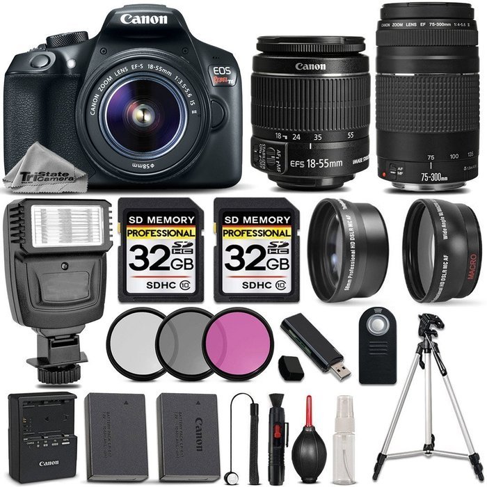 Canon EOS Rebel T6 DSLR Camera + Canon EF-S 18-55mm f/3.5-5.6 IS II Lens + Canon EF 75-300mm f/4-5.6 III Lens...