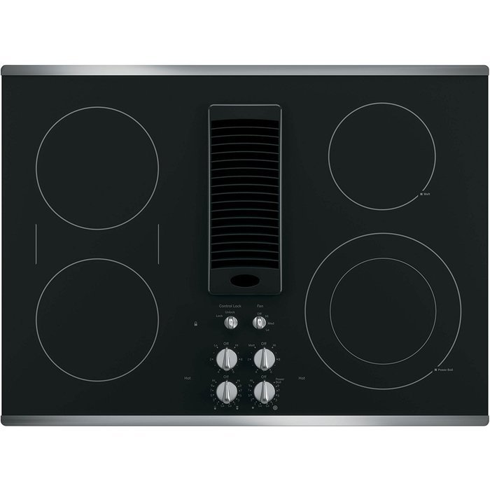 "GE Profile 30" Downdraft Electric Cooktop Glass Top with Stainless Steel Trim PP9830SJSS N2