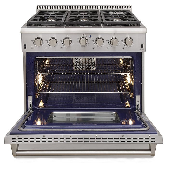 KUCHT KRG3618U/LP Pro-Style 36 inch Stainless Steel Propane Gas Fuel Sealed Burner Range - Convection & Infra-red... N4