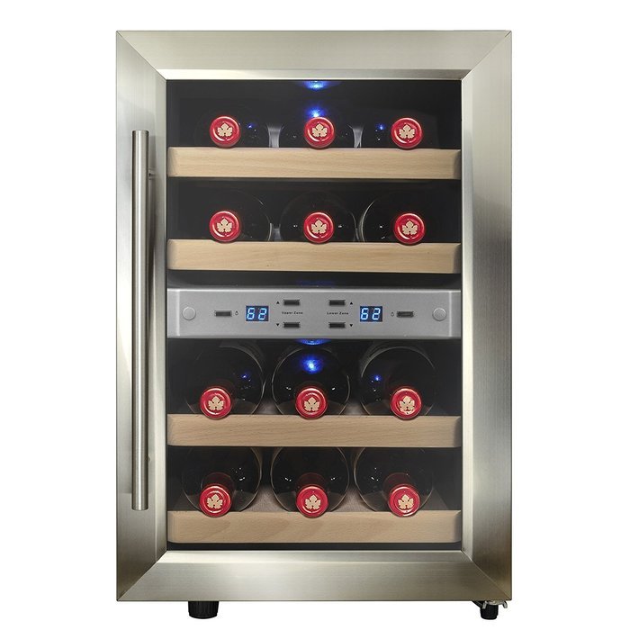 Firebird 12 Bottles Dual Zone Reversible Doors Stainless Steel Finish Wooden Shelves Freestanding Electric Wine... N5