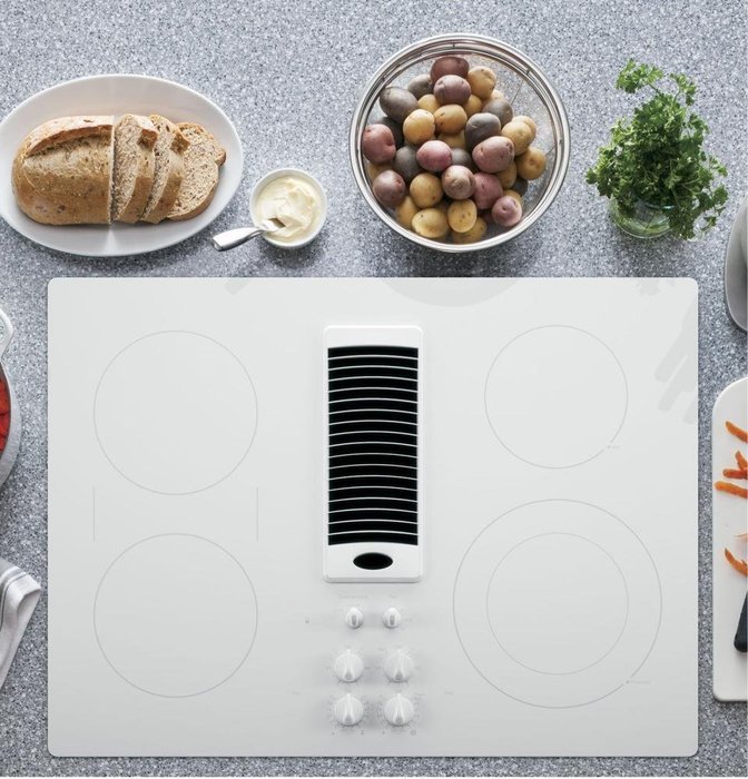GE Profile 30" White Electric Cooktop With Downdraft N4