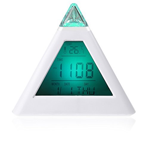 7 LED Color Changing Pyramid Digital LCD Alarm Clock Thermometer C/F Desktop Table Clocks Despertador Weather... N2