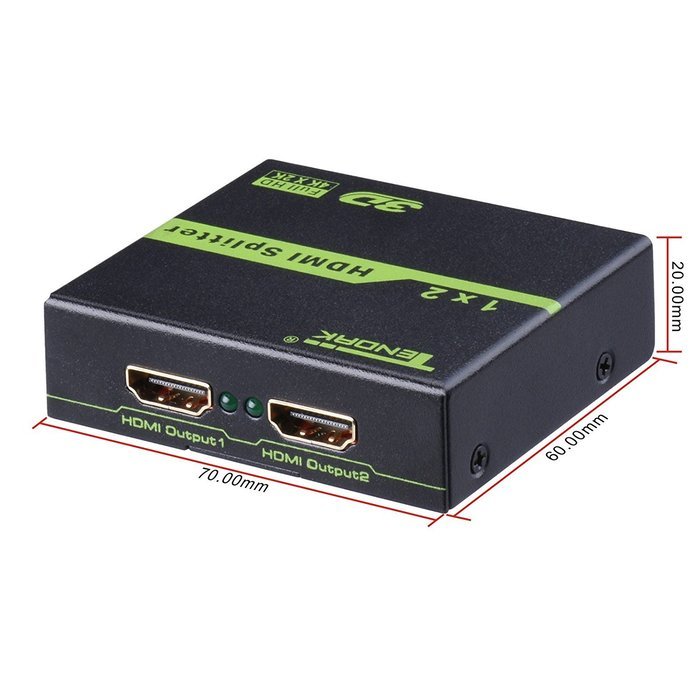 Tendak HDMI Splitter 1 in 2 out HDMI Splitter Amplifier for Dual Display Support Ultra HD 4K x 2K, 3D, Full HD... N16