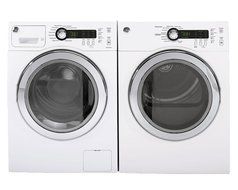 GE White Compact Front Load Laundry Pair with WCVH4800KWW 24" Washer and DCVH480EKWW 24" Electric Dryer in White
