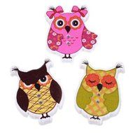 GU Angqi Cute Animal Owl Pattern Wooden Buttons Sewing Scrapbooking N3