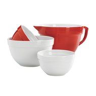 Anchor Hocking Batter Bowl &amp; Mixing Bowl Set - Ceramic - Red/White