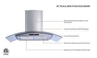 30" 450 CFM Convertible Wall Mount Range Hood N5