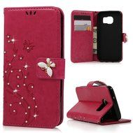 S7 Case,Samsung Galaxy S7 Case - Mavis's Diary 3D Handmade Wallet Bling Crystal Diamonds Butterfly Embossed Flowers... N19
