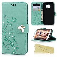 S7 Case,Samsung Galaxy S7 Case - Mavis's Diary 3D Handmade Wallet Bling Crystal Diamonds Butterfly Embossed Flowers... N21