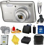 Nikon COOLPIX S3700 Digital Camera with 8x Optical Zoom and Built-In Wi-Fi (Silver)+ Case+32 GB Card+Reader +...