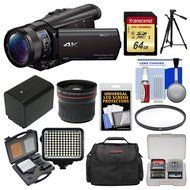 Sony Handycam FDR-AX100 Wi-Fi 4K HD Video Camera Camcorder with 64GB Card + Case + LED Light Set + Battery + Tripod...