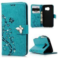 S7 Case,Samsung Galaxy S7 Case - Mavis's Diary 3D Handmade Wallet Bling Crystal Diamonds Butterfly Embossed Flowers... N29