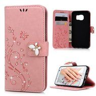 S7 Case,Samsung Galaxy S7 Case - Mavis's Diary 3D Handmade Wallet Bling Crystal Diamonds Butterfly Embossed Flowers... N38
