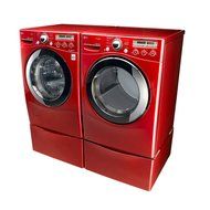 LG "Wild Cherry Red" Steam Laundry Pair with Matching Pedestals and ELECTRIC Dryer (WM2650HRA, DLEX2650R, WDP4R) N6