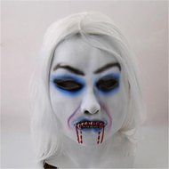 ShungHO Halloween Scary Props Toothy Zombie Bride With White Hair Horror Ghost Mask N3