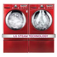 LG "Wild Cherry Red" Steam Laundry Pair with Matching Pedestals and ELECTRIC Dryer (WM2650HRA, DLEX2650R, WDP4R) N8