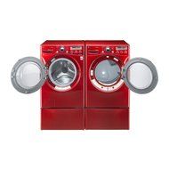 LG "Wild Cherry Red" Steam Laundry Pair with Matching Pedestals and ELECTRIC Dryer (WM2650HRA, DLEX2650R, WDP4R) N9