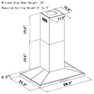 Golden Vantage Stainless Steel 30" Euro Style Island Mount Range Hood LCD Screen GV-GL-9002-30 N2