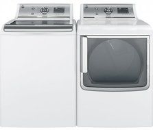 GE White Top Load Laundry Pair with GTW810SSJWS 28" Washer and GTD81GSSJWS 28" Gas Dryer N2