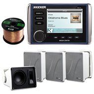 Kicker KMC10 All In One Marine Boat Bluetooth Stereo Receiver Bundle Combo With 2x 6.5" Inch White Bookshelf Waterproof... N2
