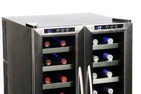 Whynter WC-321DD 32 Bottle Dual Temperature Zone Wine Cooler, Stainless Steel Trimmed Glass Door with Black Cabinet