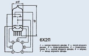 Tube, lamp 6H2P analogue EAA91, 6AL5, CV283 USSR 4 pcs