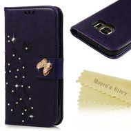 S7 Case,Samsung Galaxy S7 Case - Mavis's Diary 3D Handmade Wallet Bling Crystal Diamonds Butterfly Embossed Flowers... N47