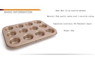 Jhua 12Cup Muffin Pan Carbon Steel Nonstick Bakeware Cupcake Tray Mini Cake Maker Baking Pie Pan for DIY Cookie... N2