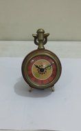 NAUTICAL MARITIME ~ BRASS CLOCK WITH RED LEATHER DESKTOP ~ SMALL TABLE CLOCK ~ WORKING CLOCK