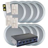 Pyle KTHSP85SL 4 Room In-Ceiling Home Speaker System w/4 Volume Controls Knob (Silver) N2