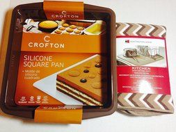Silicone Cake Square Pan Crofton Brown with Brown Kitchen Dish Fast Drying Mat Bundle N3