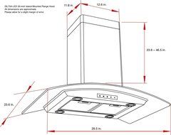 Kitchen Bath Collection ISL75A-LED Stainless Steel Island-Mounted Kitchen Range Hood with Arched Tempered Glass... N2