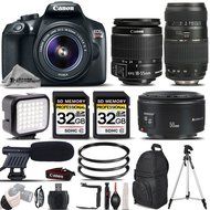 Canon EOS Rebel T6 Camera + Canon 18-55mm IS II Lens + Canon 50mm 1.8 II + Telephoto 70-300mm +LED Light + Mic...